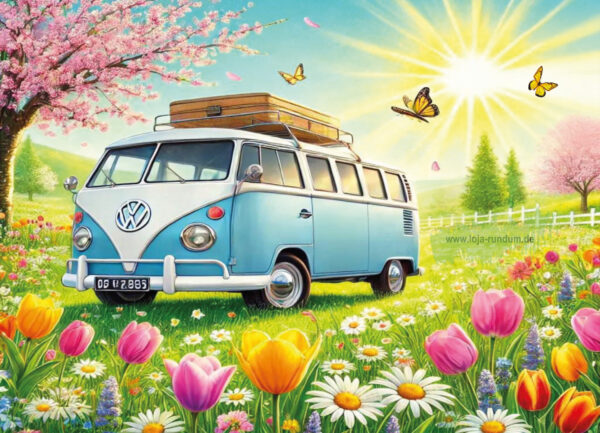 VW Buss im Frühling